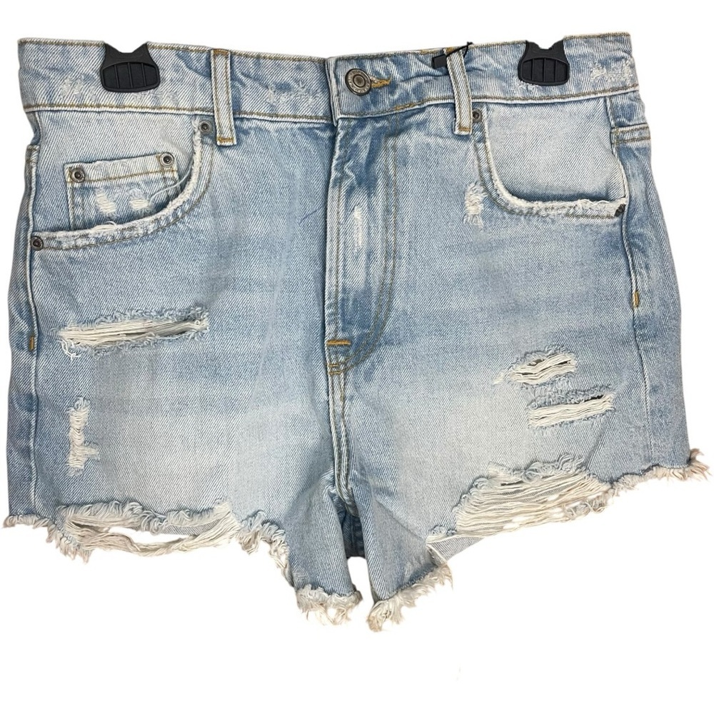 Zara The Cut-Off Distressed Shorts Light Blue